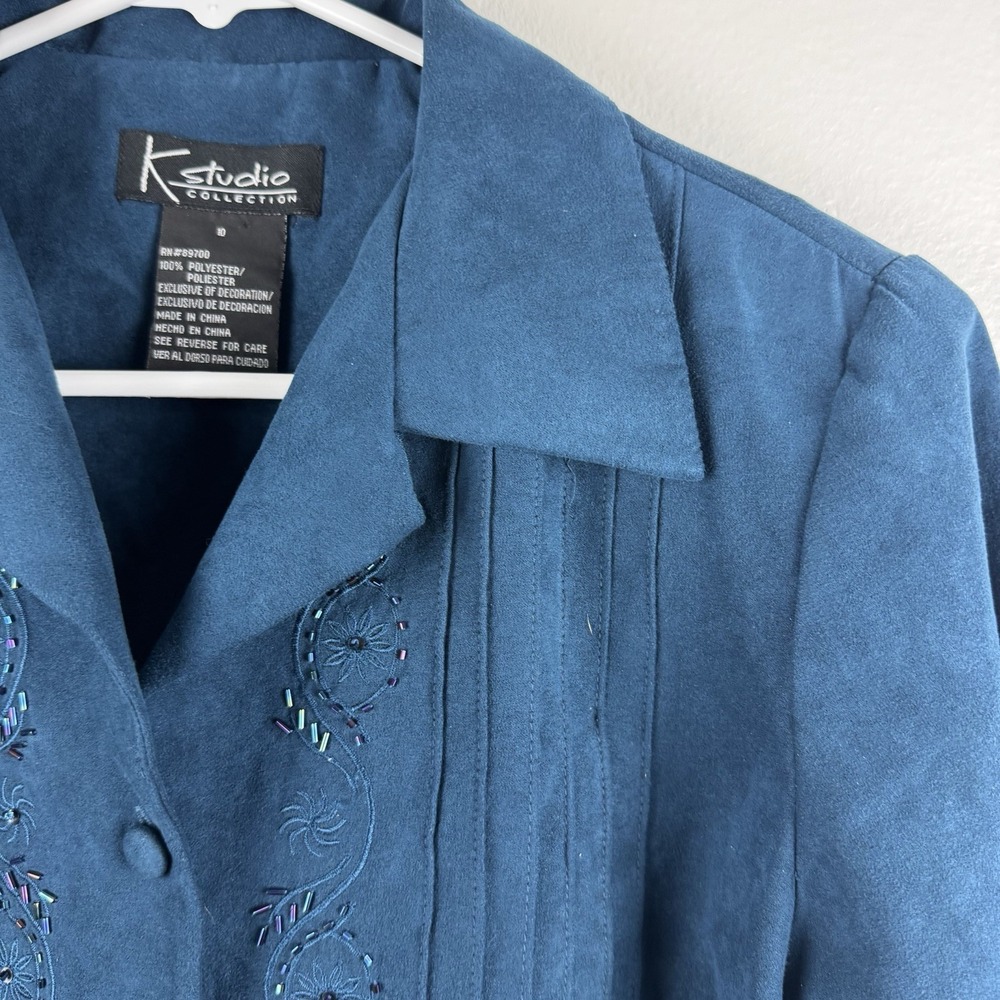 K STUDIO COLLECTION Womens beaded embroidered blazer teal‎ turqouise - 10